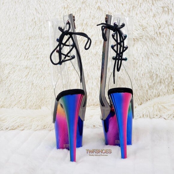 Rainbow Platform High Heel Clear Upper Ankle Boots - Picture 8 of 15